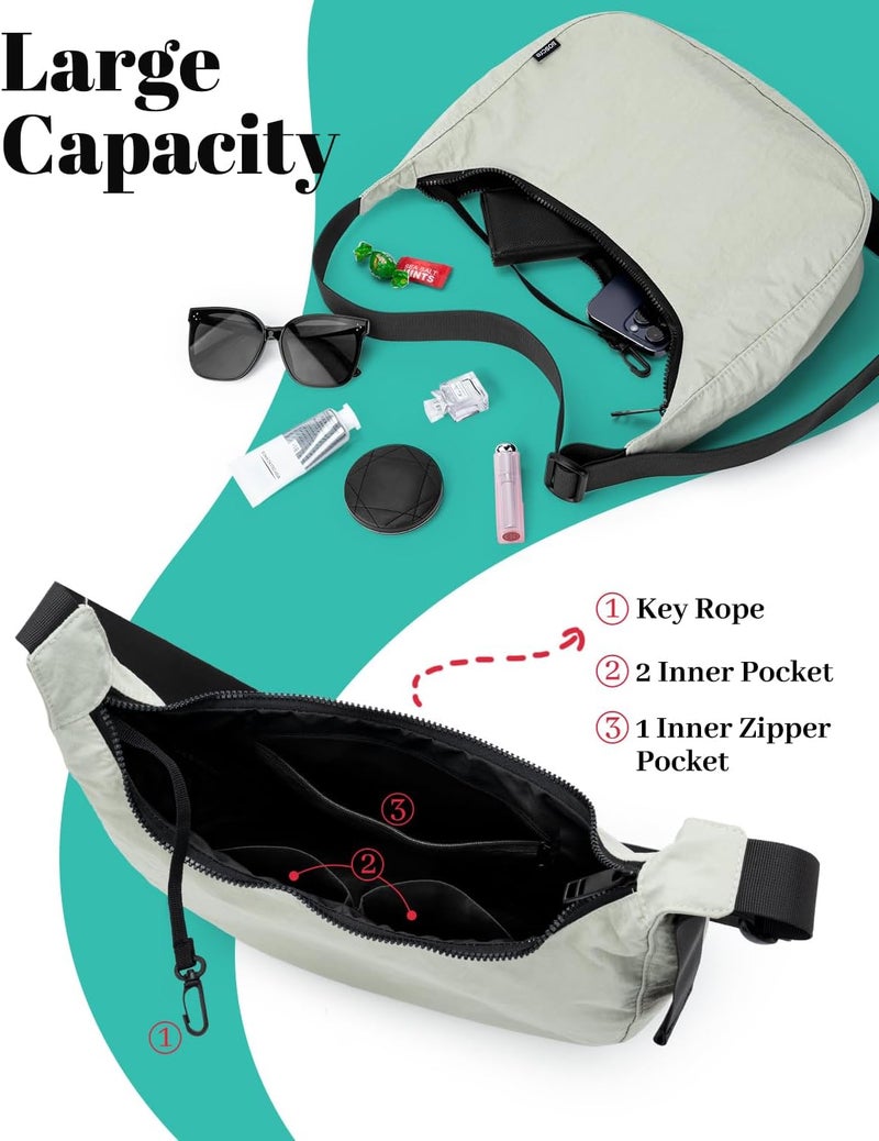 Iioscre Medium Crossbody Crescent Bag for Women Men Trendy, Nylon Crossbody Hobo Bag with Adjustable Strap and Inner Pockets. - Image 4